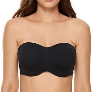 Strapless Bra 42D Seamless Underwire Unlined Bandeau for Big Bust